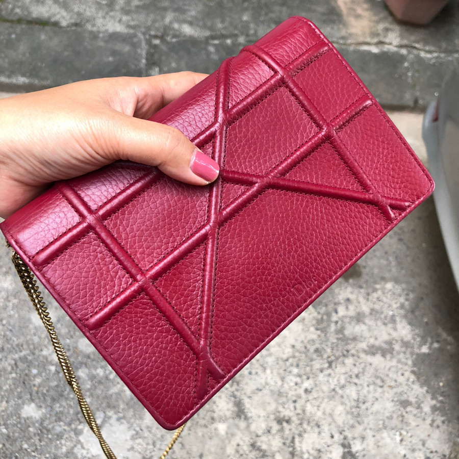 ❤️ Diorama pouch Burgundy grained calfskin: