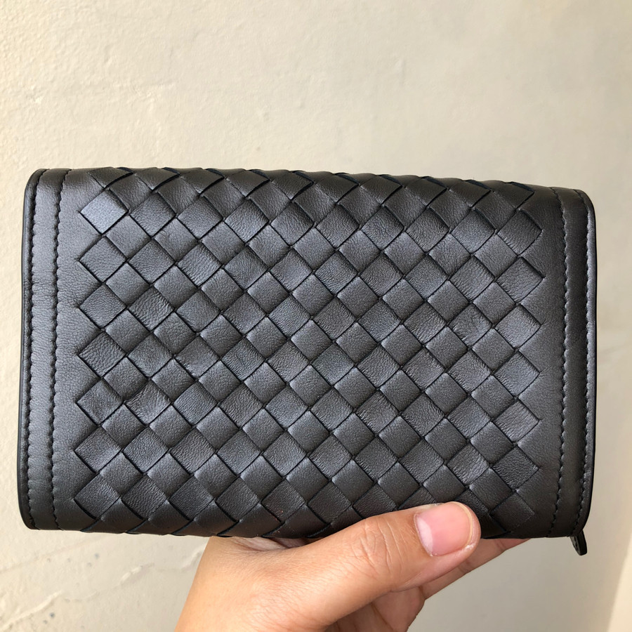 Bottega veneta Intrecciato continental leather small wallet - dark gray: