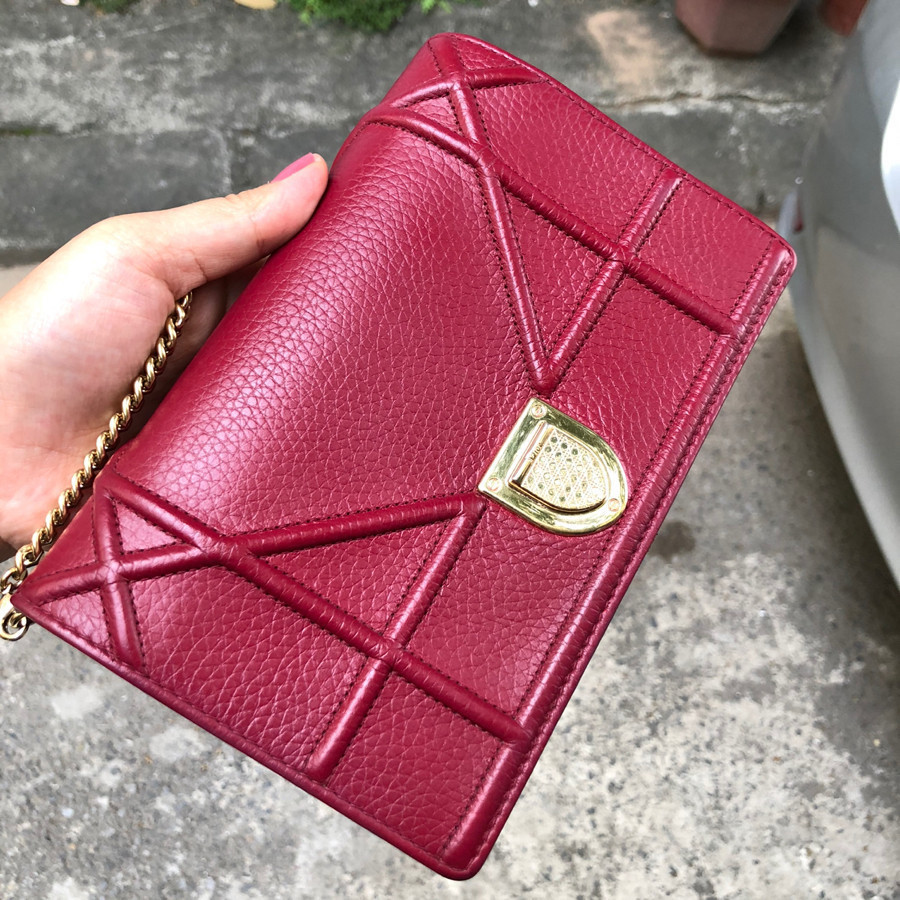 ❤️ Diorama pouch Burgundy grained calfskin: