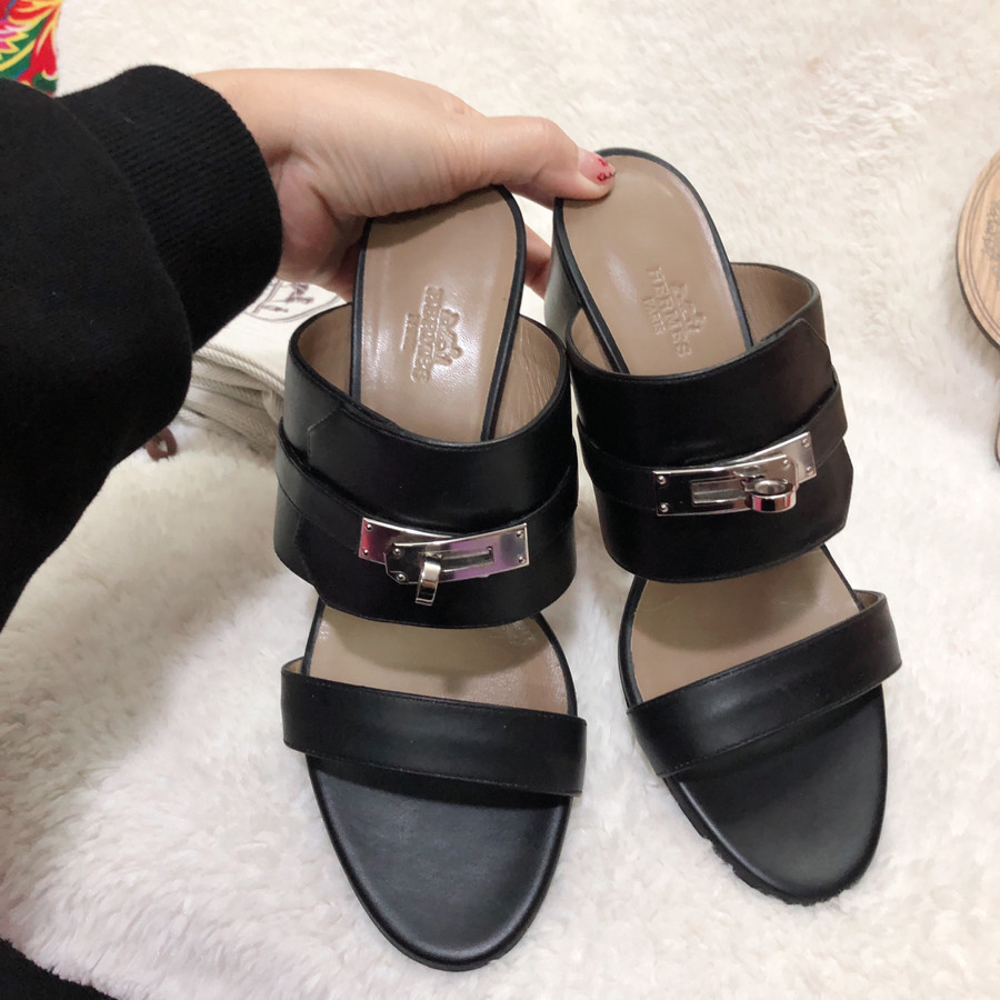 Hermes Lady's Kelly belt sandals - black sz 36,5: