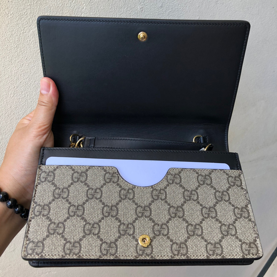 Gucci - chain wallet  black leather - GG monogram :