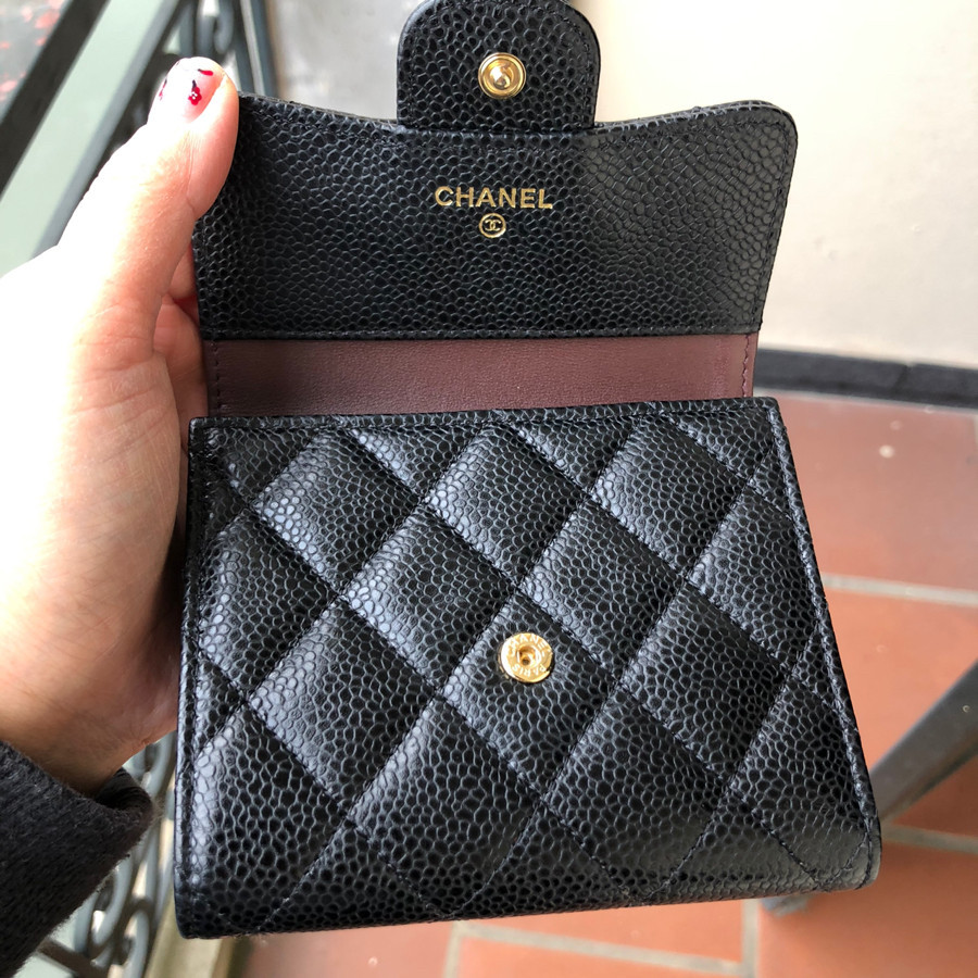 Chanel Interlocking CC Logo Leather Trifold Wallet w Box  Receipt   Oliver Jewellery