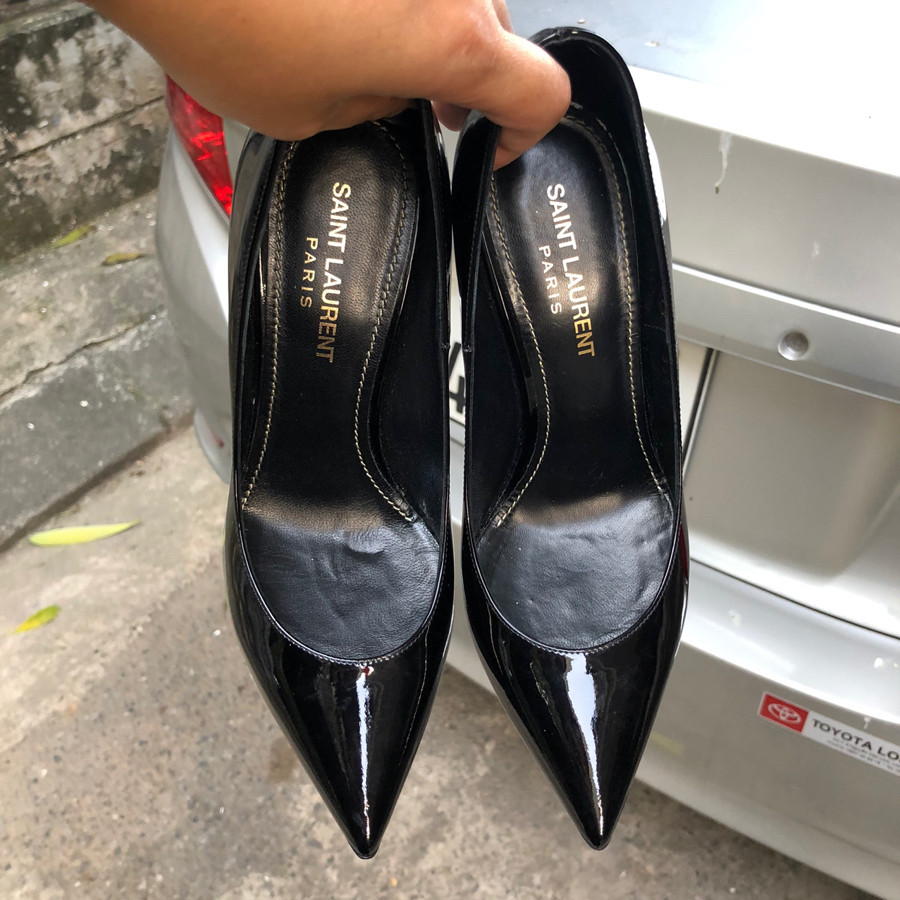 YSL Opyum Opium Black Patent Leather Heel Pump sz 35,5: