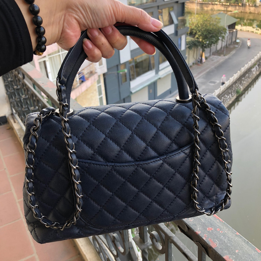 Chanel CoCo 10.5 - navy caviar leather - kim loại silver giả cổ: