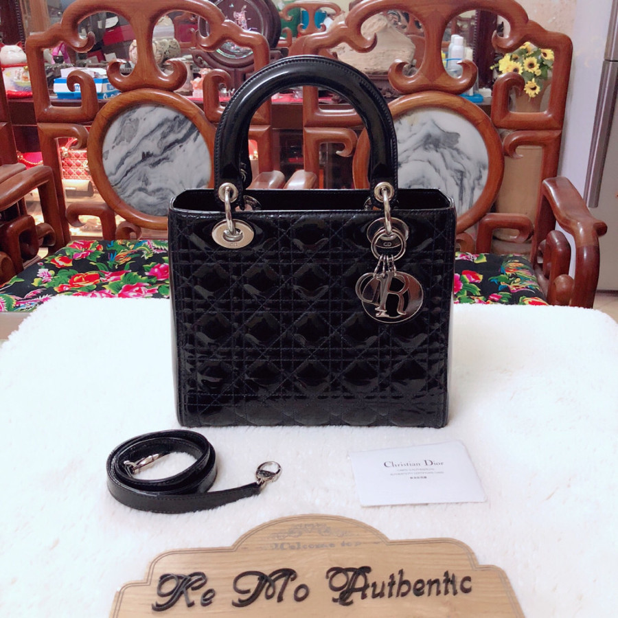 Dior lady medium - black patent + SHW