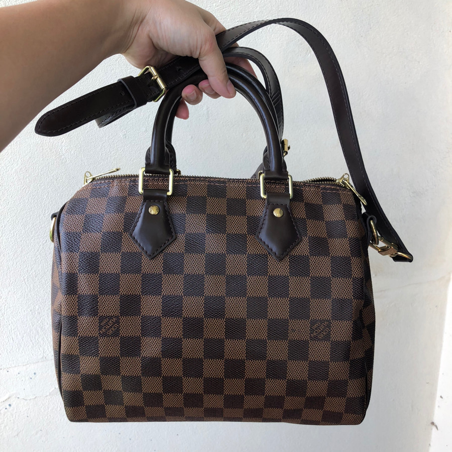 Louis Vuitton Speedy Bandoulière 25 in graphic Damier Ebene canvas: