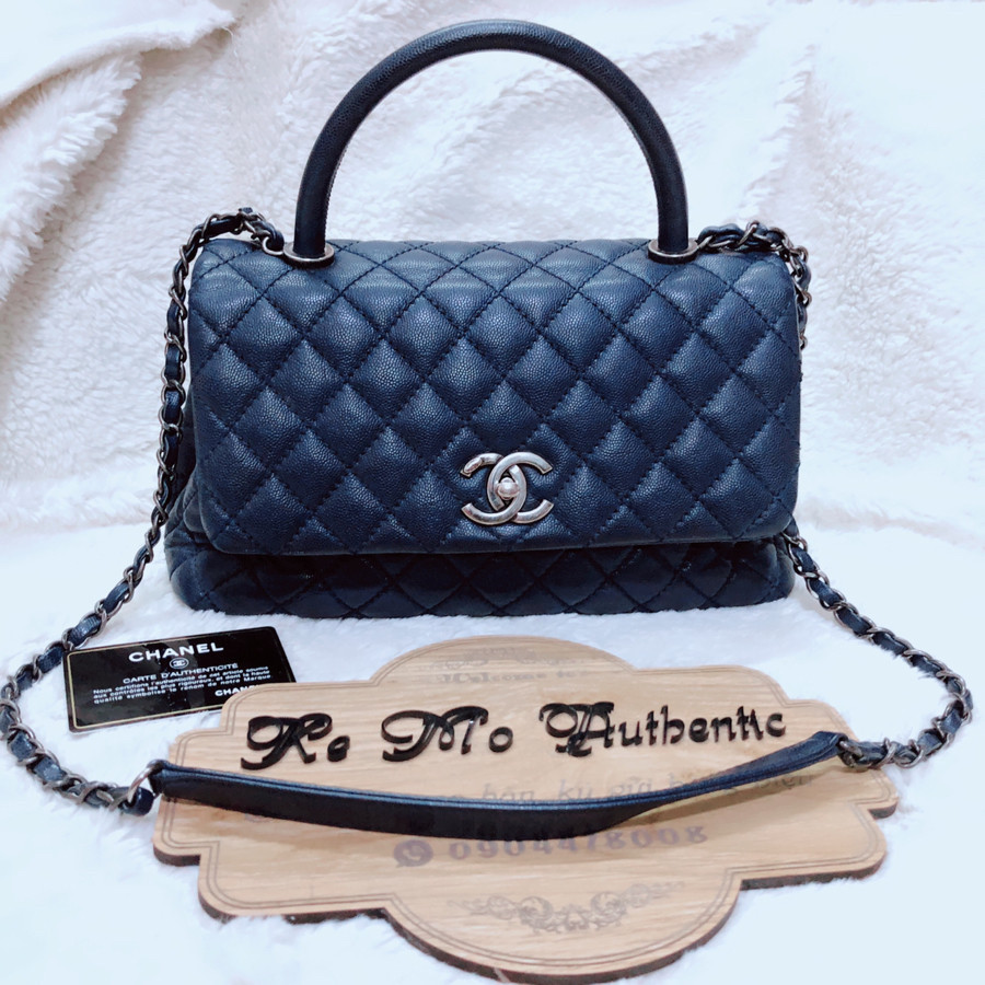 Chanel CoCo 10.5 - navy caviar leather - kim loại silver giả cổ: