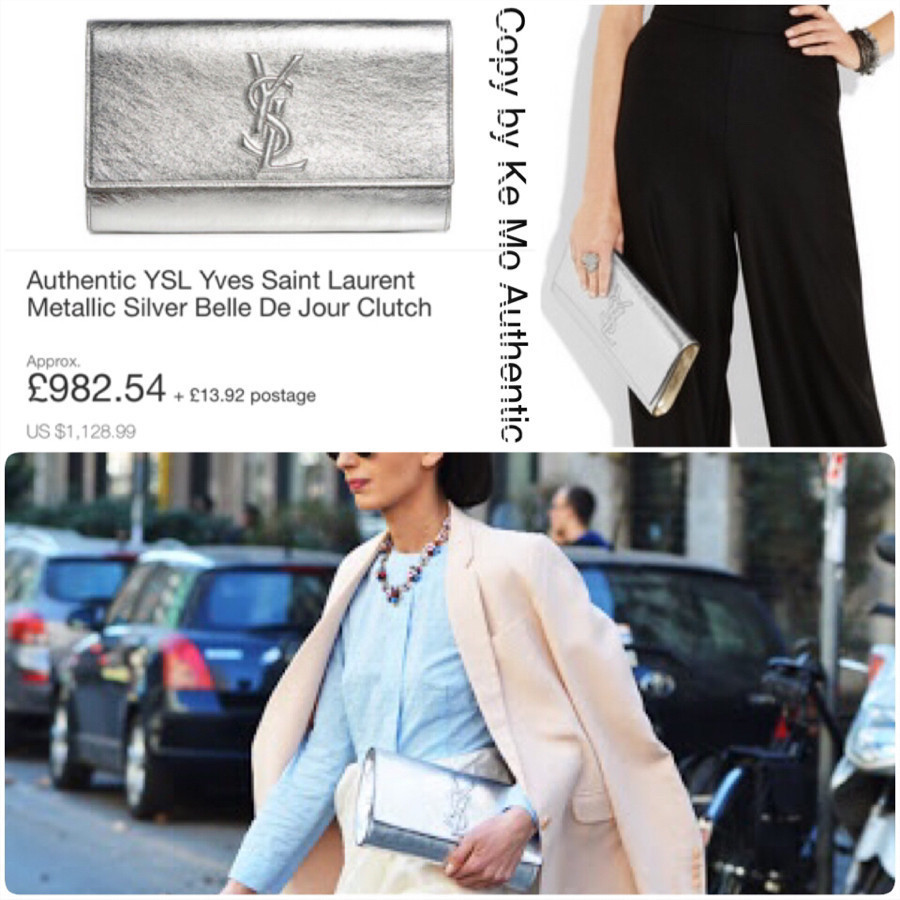 YSL - Metallic Silver Belle De Jour Clutch: