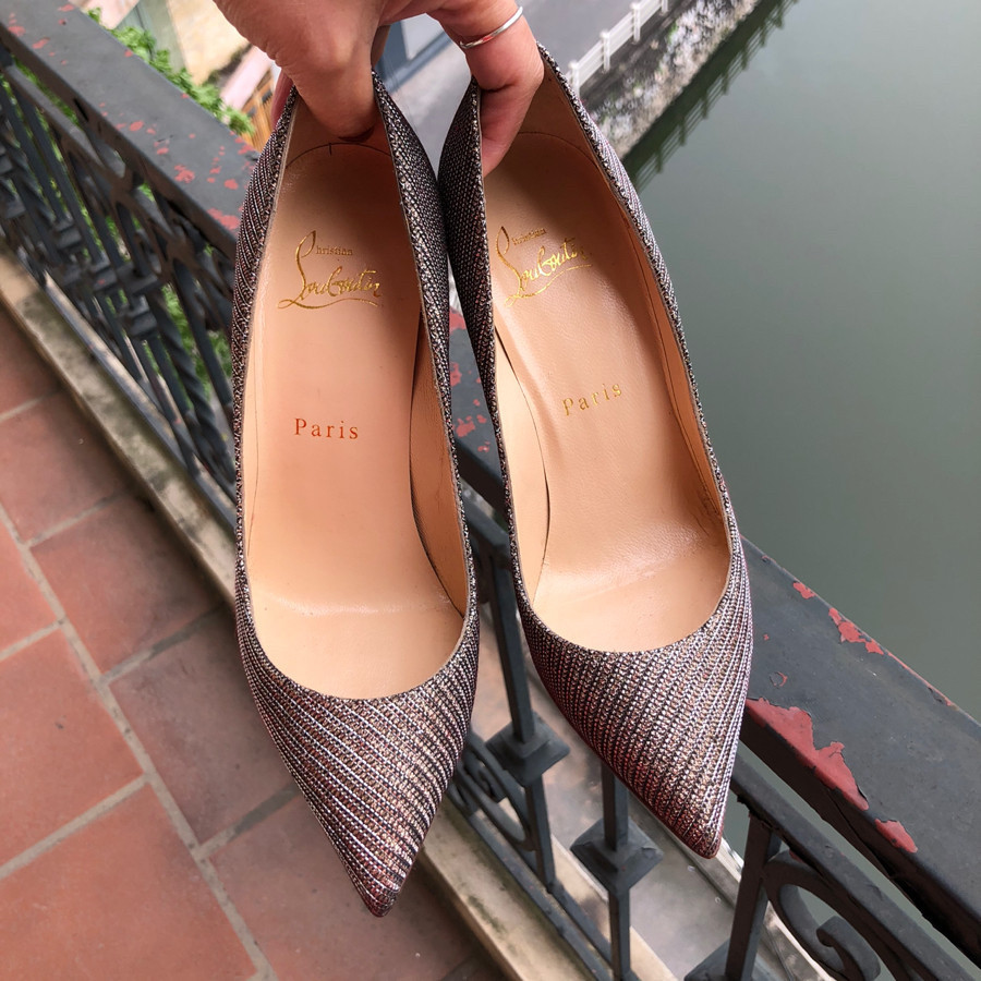 C. Louboutin So Kate Glitter Chain 120mm Pumps sz 36: