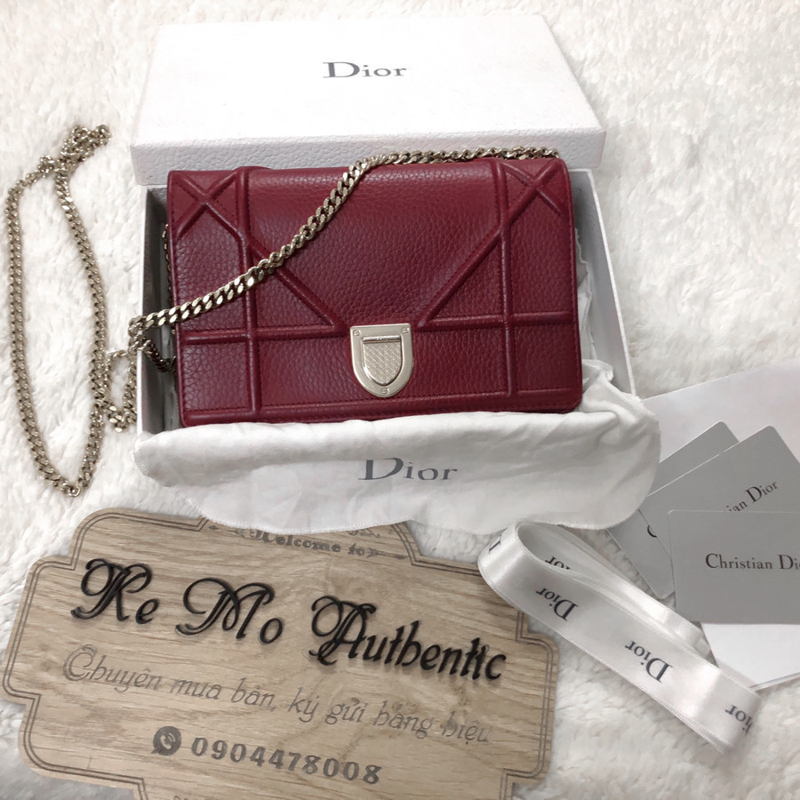 ❤️ Diorama pouch Burgundy grained calfskin: