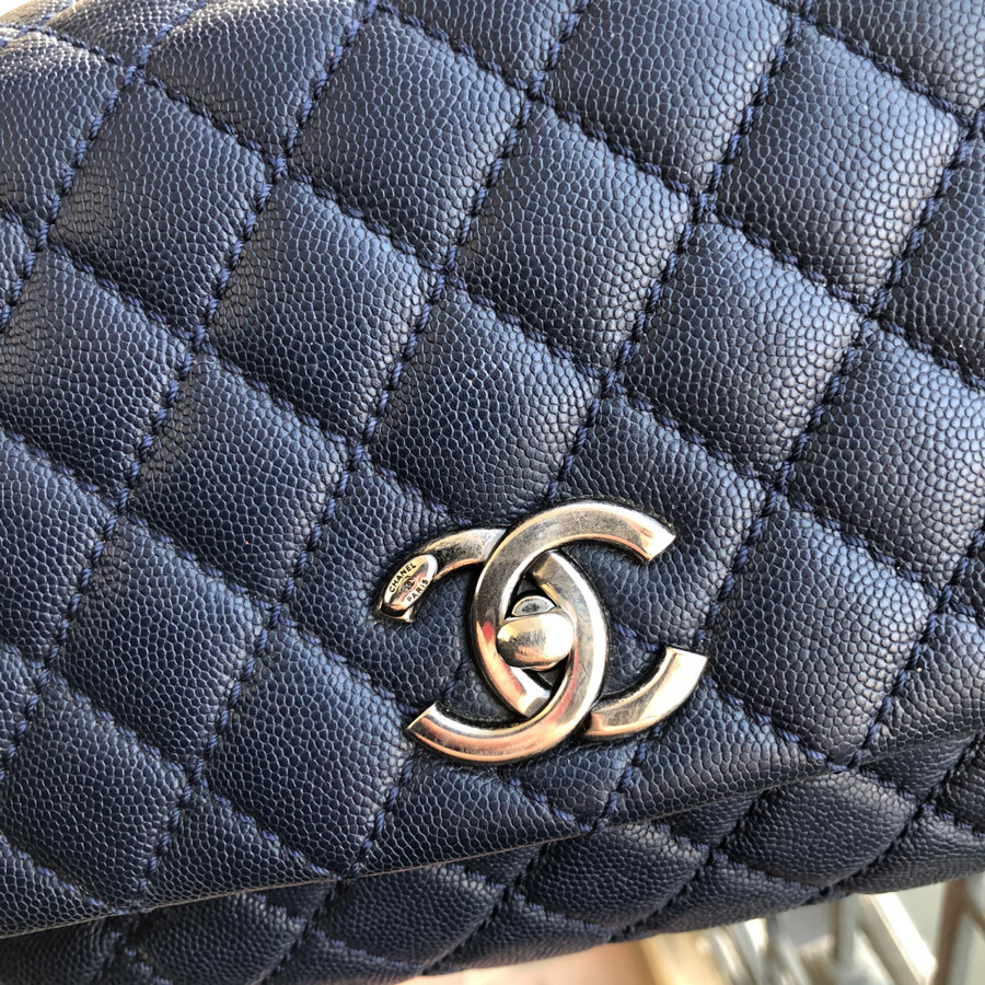 Chanel CoCo 10.5 - navy caviar leather - kim loại silver giả cổ: