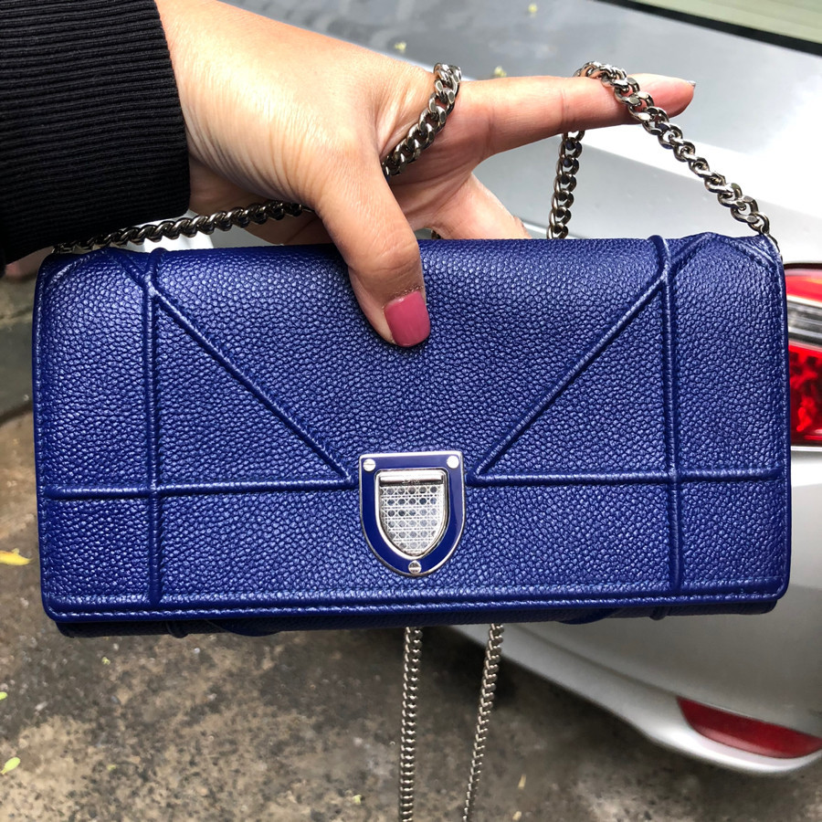 ❤️ Diorama wallet on chain - cobalt leather