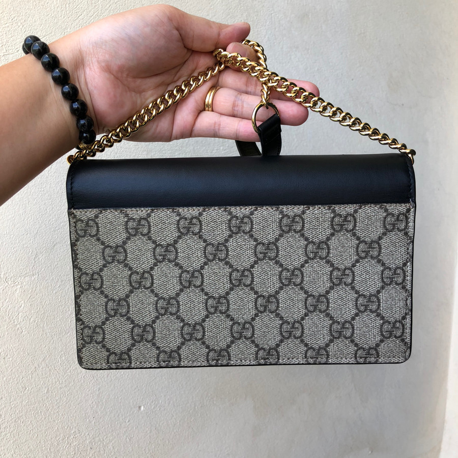 Gucci - chain wallet  black leather - GG monogram :