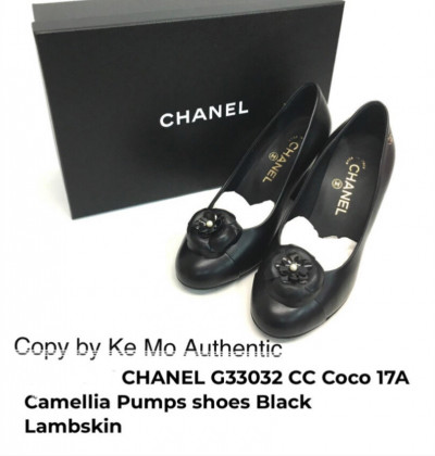 Chanel - G33032 CC Coco 17A Camellia Pumps shoes Black Lambskin sz 38: