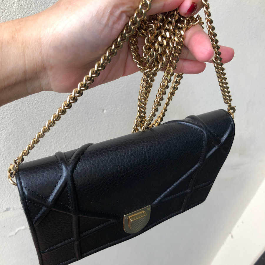 DIOR Grained Leather Diorama Wallet on Chain Bag - black: