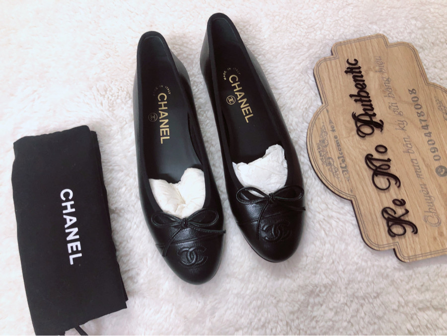 ❤️Chà Nồi ballet ballerina flats black caviar leather sz 37,5: