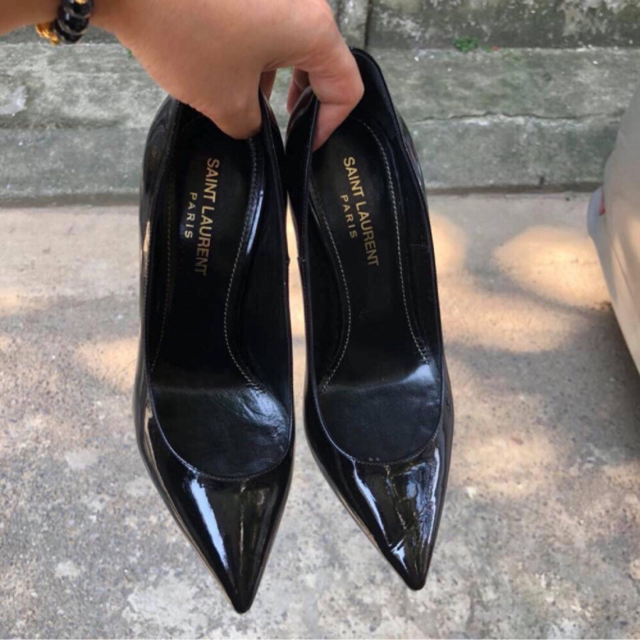 YSL Opyum Opium 105 Black Patent Leather Heel Pump sz 36