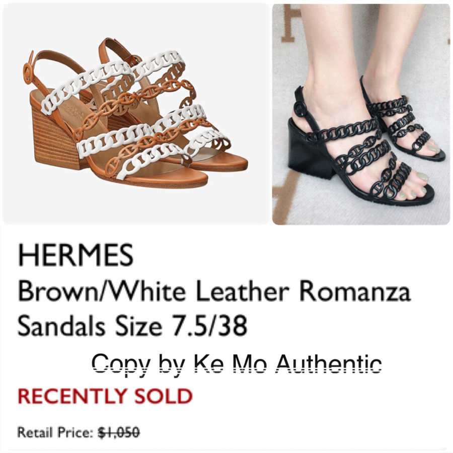 Hermes - Brown/White Leather Romanza Sandals Size 37,5: