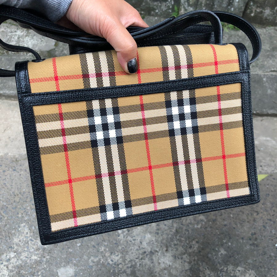 B.B.R Mini Leather and Vintage Check Crossbody Bag- Black: