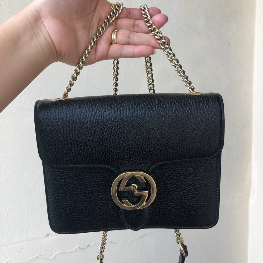 Gucci Interlocking GG Shoulder Bag - black + gold: