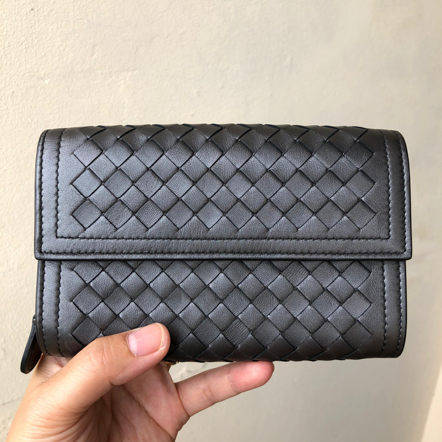 Bottega veneta Intrecciato continental leather small wallet - dark gray: