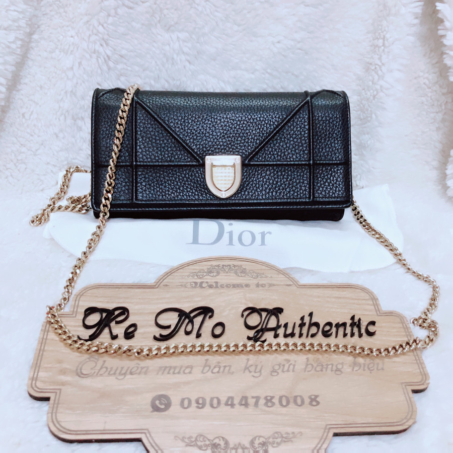 DIOR Grained Leather Diorama Wallet on Chain Bag - black: