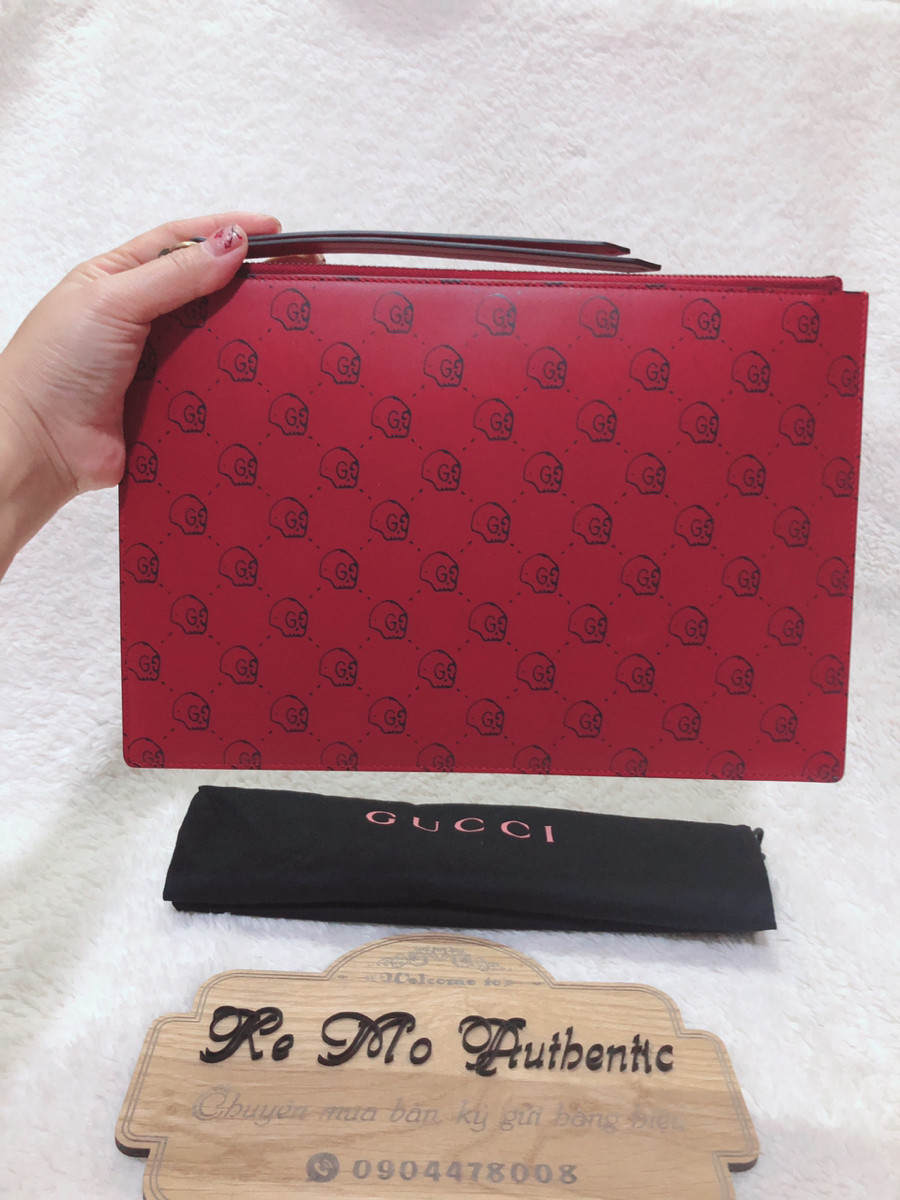 Gucci Ghost Skull Leather Pouch Red: