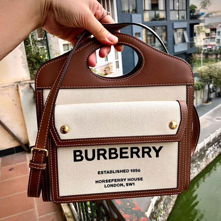 ❤️Burberry Mini Two-tone Canvas and Leather Pocket Bag: