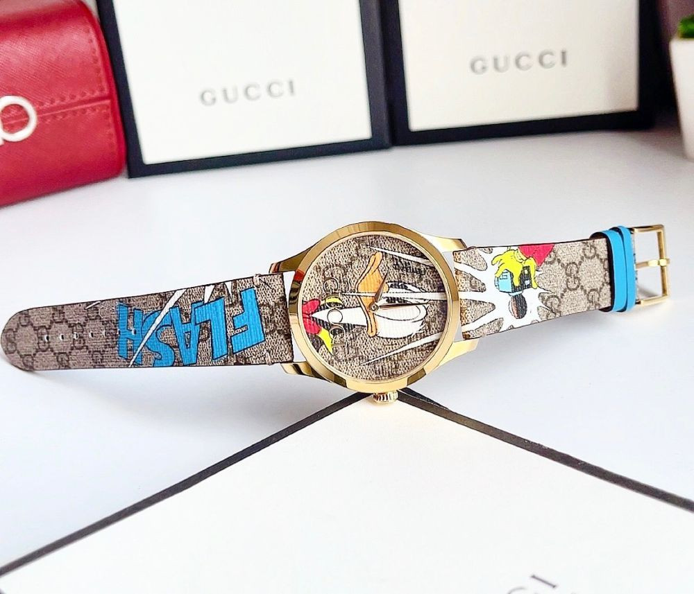 Đồng hồ Gucci G-Timeless Canvas Dial Leather Ladies Watch Case 38mm