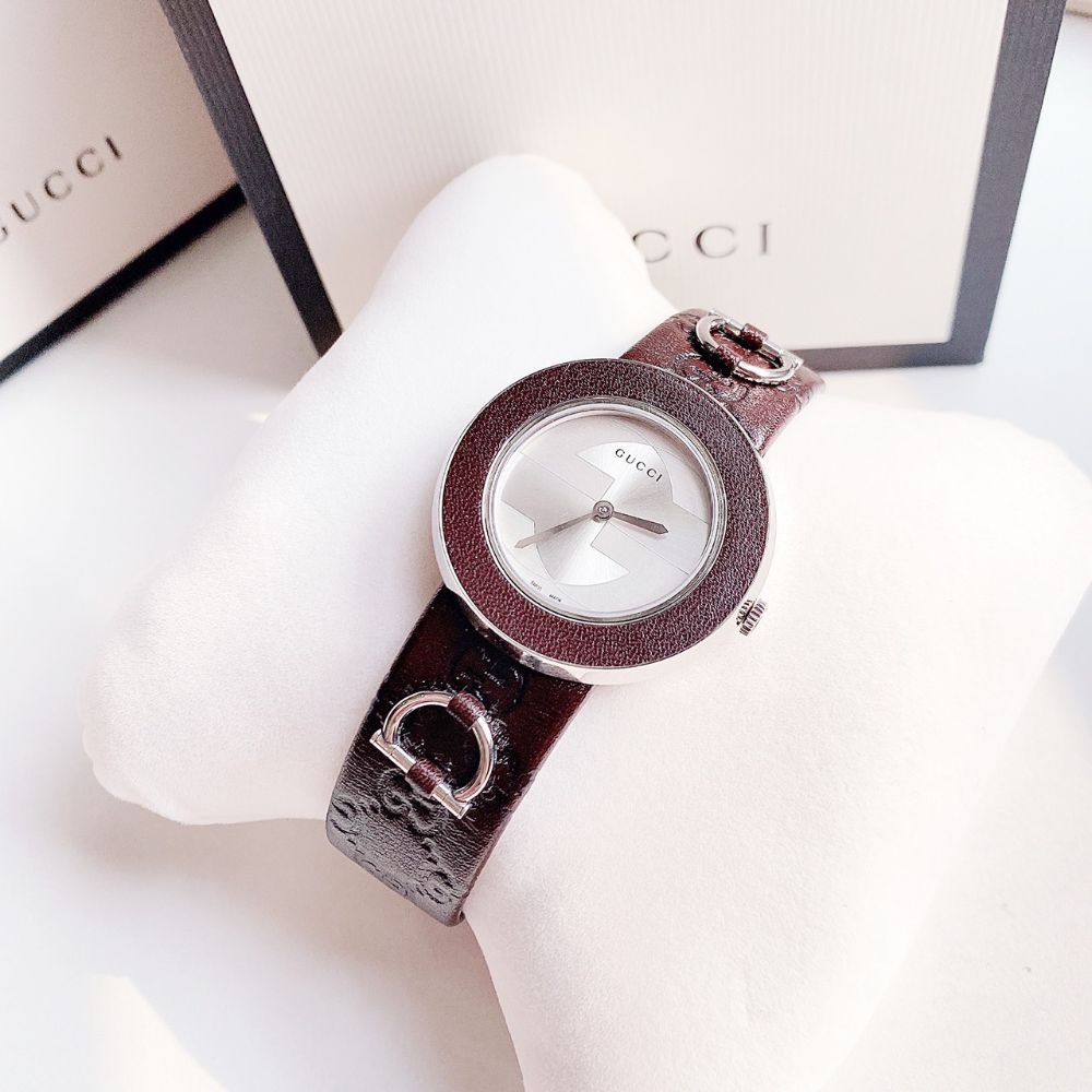 Đồng hồ Gucci Uplay bản dây màu nâu tây siêu đẹp Case 35mm