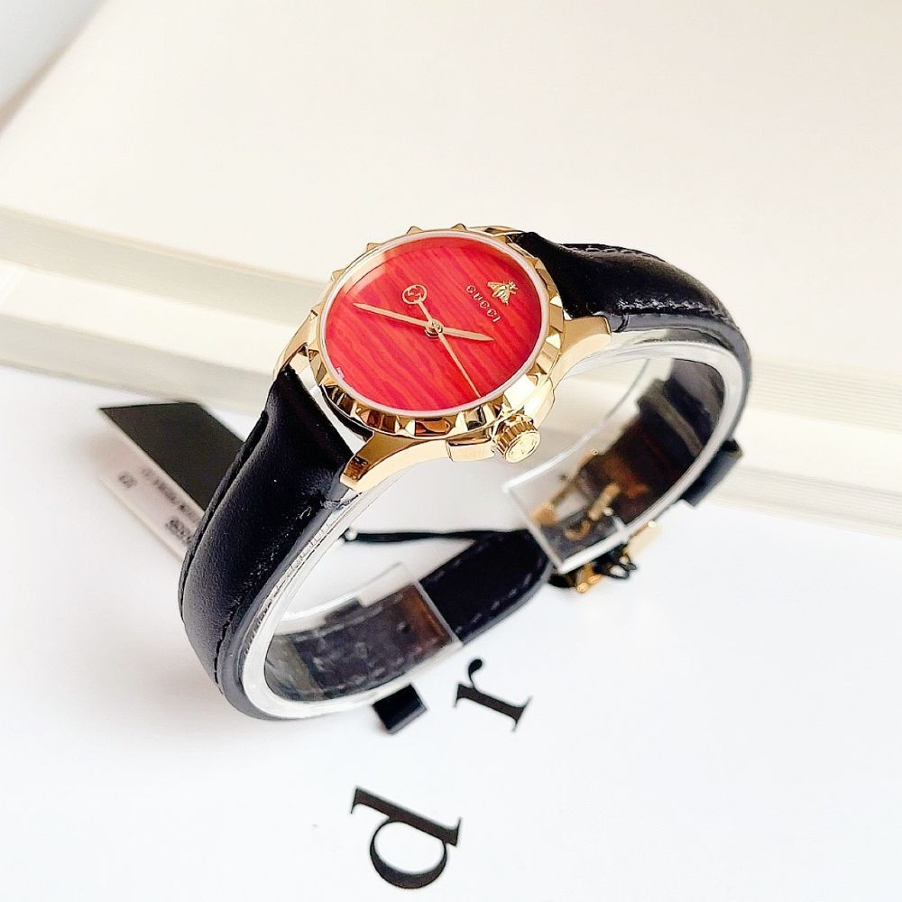 Đồng hồ Gucci G-Timeless viền gold mặt đỏ nổi bật Case 27mm