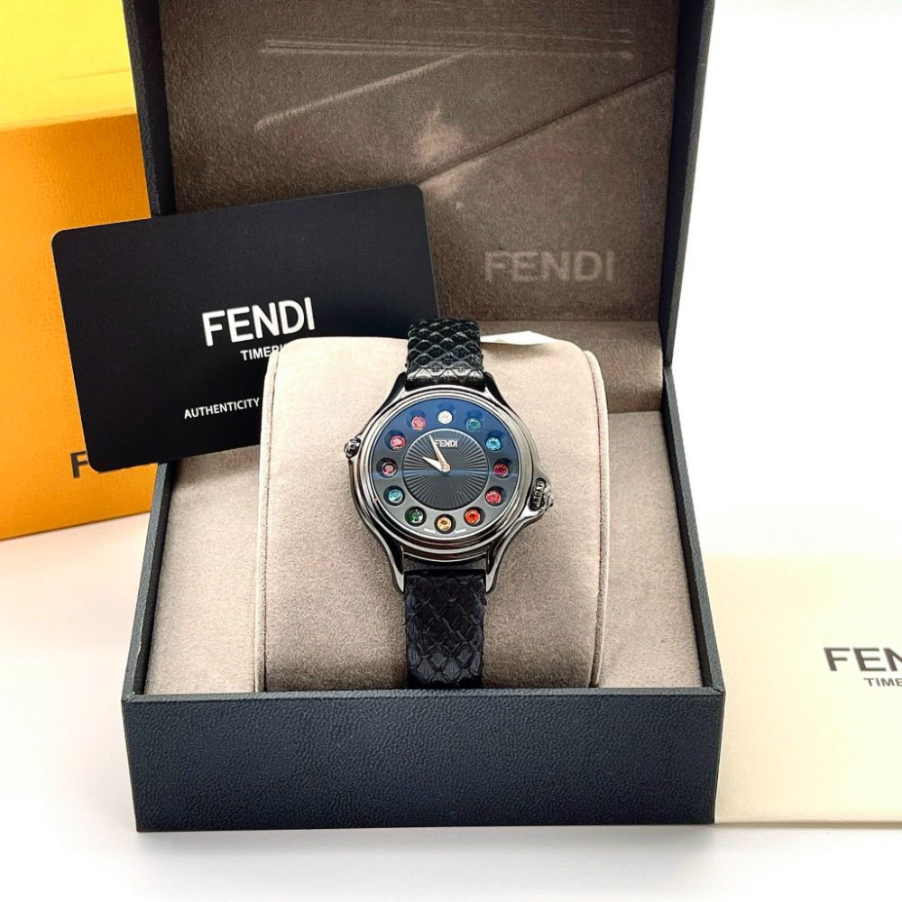 Đồng hồ Fendi Crazy Carats Black Dial Leather Ladies Watch Case 33mm