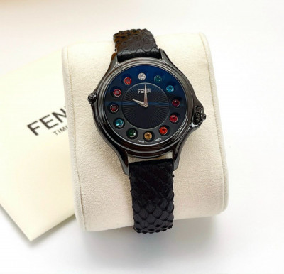 Đồng hồ Fendi Crazy Carats Black Dial Leather Ladies Watch Case 33mm