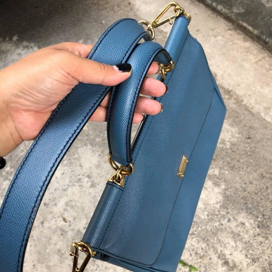 D&G Blue saffiano Leather Sicily Shoulder Large: