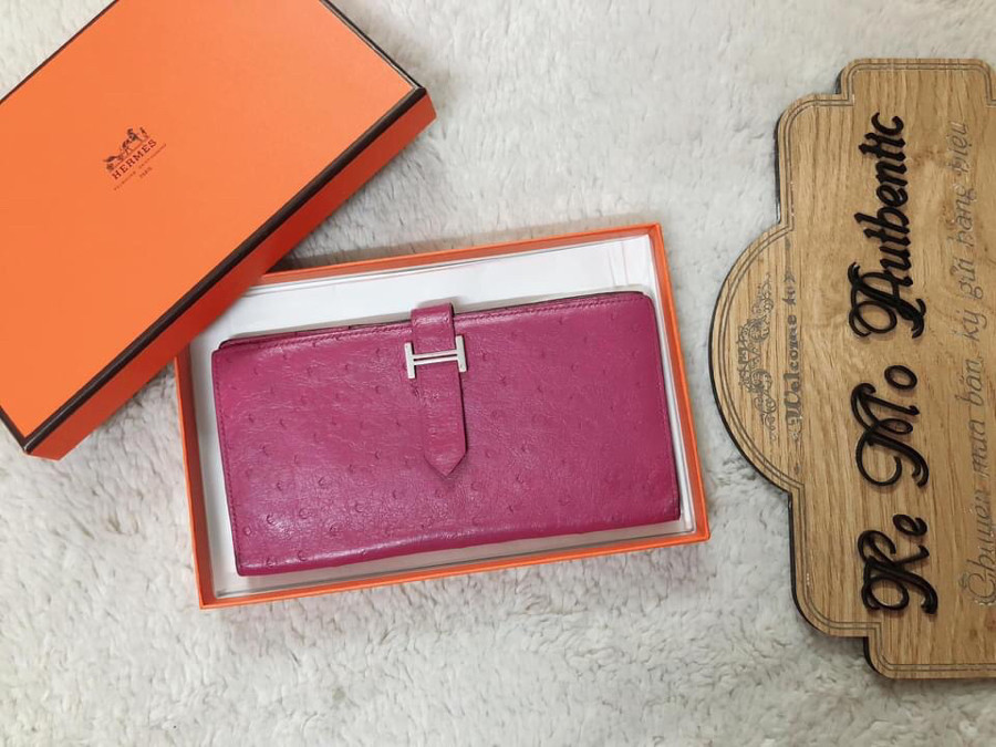 Hermes kelly wallet - pink os.trich leather: