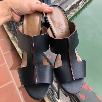 ❤️ Hermes Ostia Sandal calfskin black sz 38: