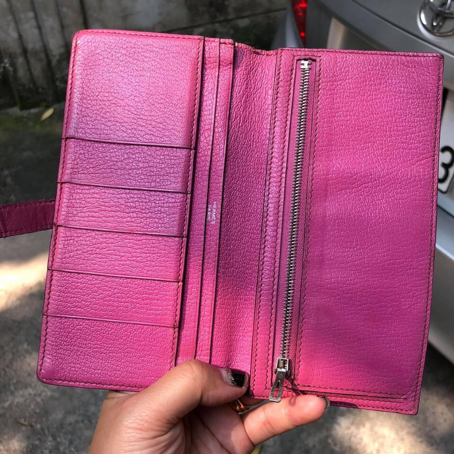 Hermes kelly wallet - pink os.trich leather: