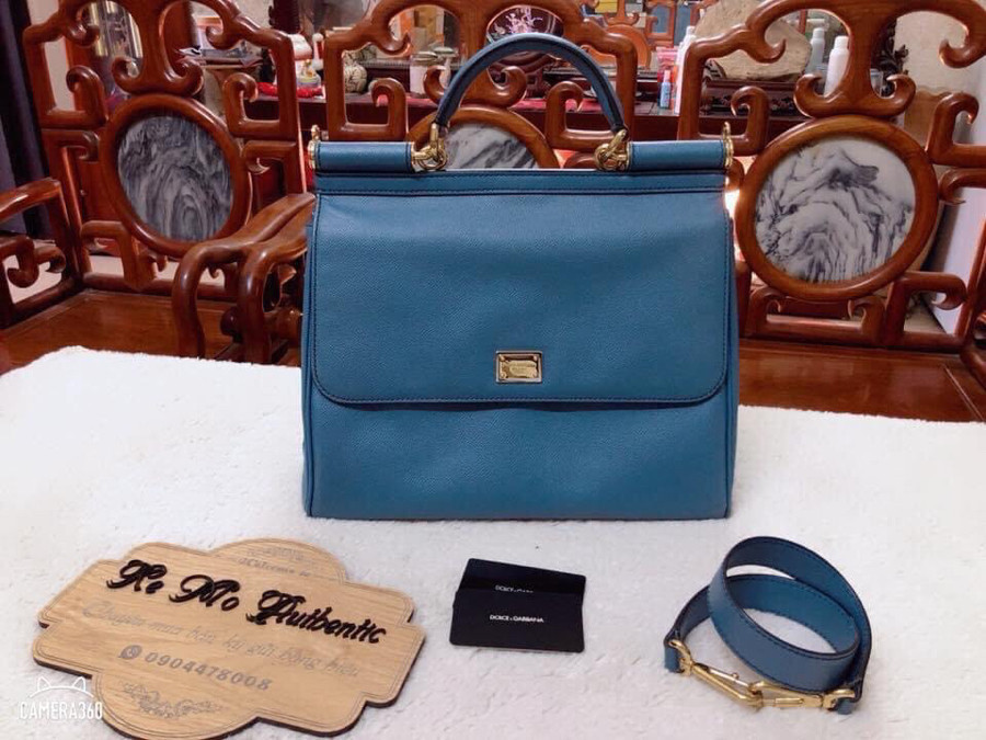 D&G Blue saffiano Leather Sicily Shoulder Large: