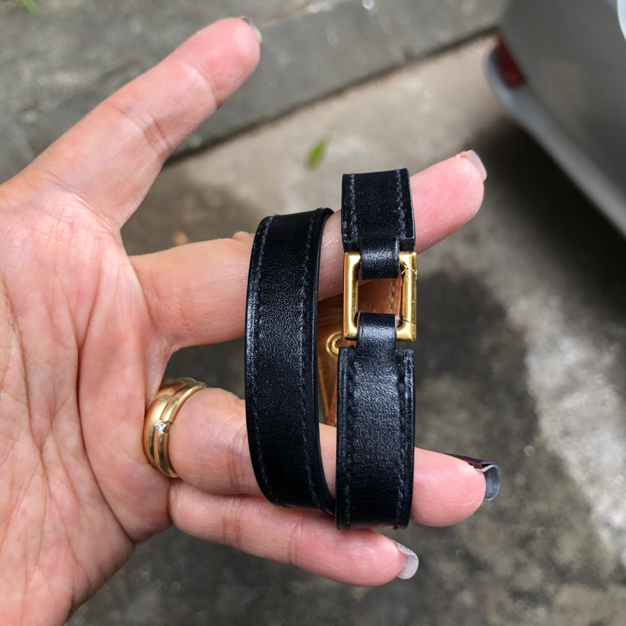 Hermes Rivale Double tour bracelet - black & GHW sz XS: