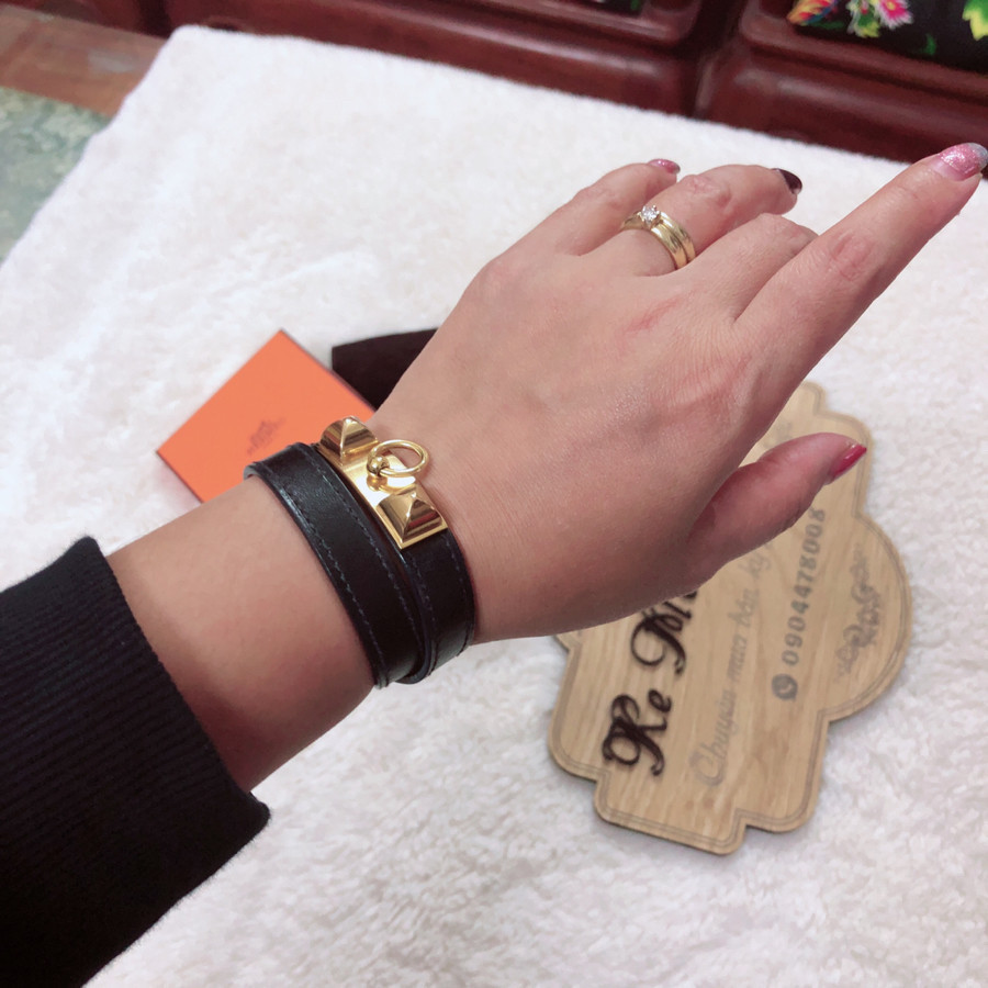 Hermes Rivale Double tour bracelet - black & GHW sz XS: