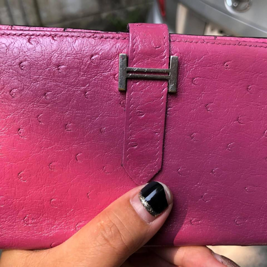 Hermes kelly wallet - pink os.trich leather: