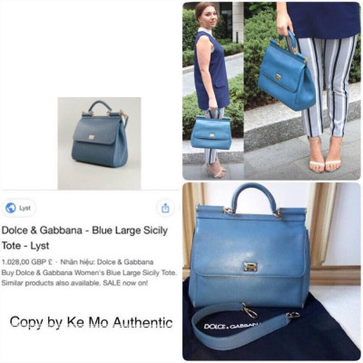 D&G Blue saffiano Leather Sicily Shoulder Large: