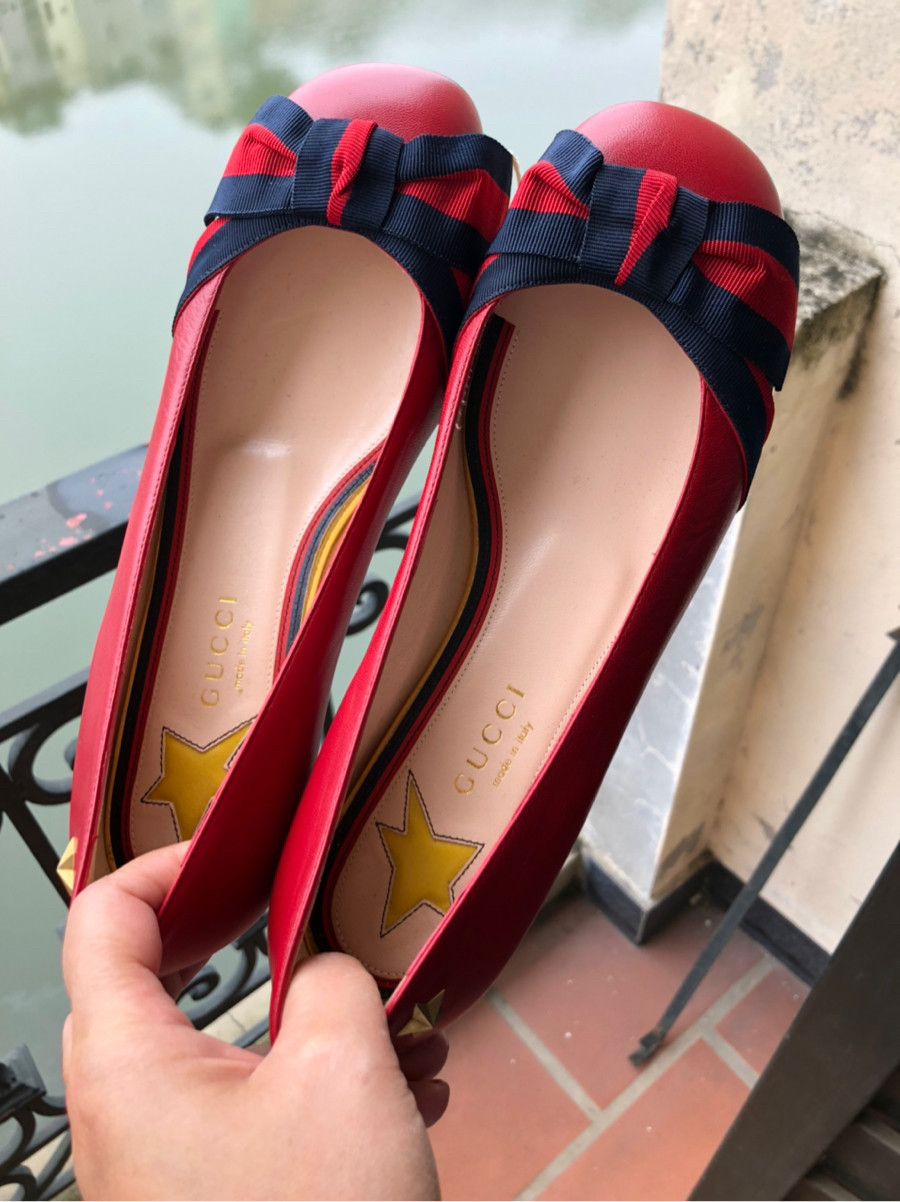 Gucci - web bow detailed flats sz 35,5: