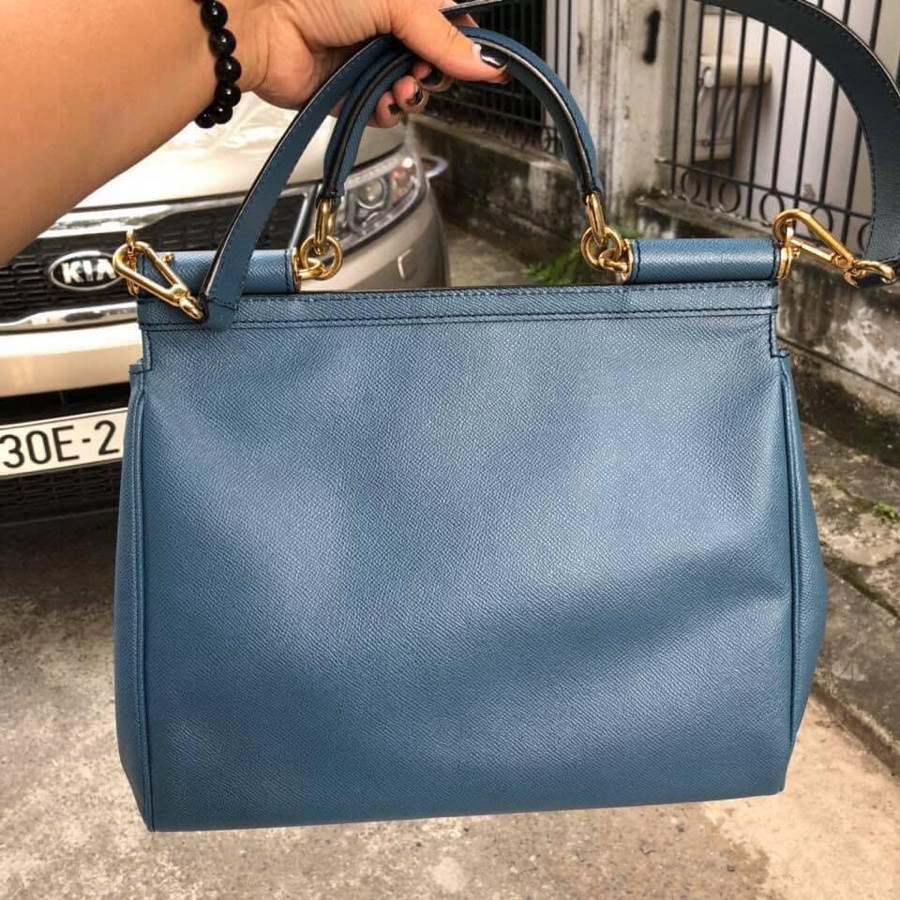 D&G Blue saffiano Leather Sicily Shoulder Large: