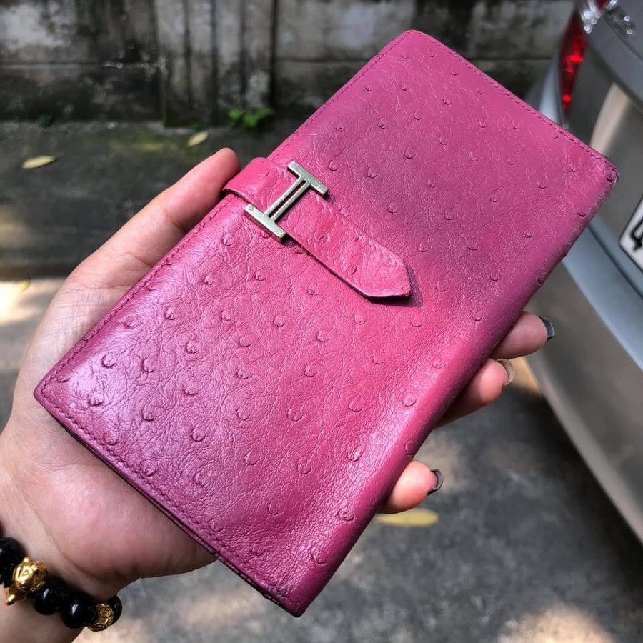 Hermes kelly wallet - pink os.trich leather: