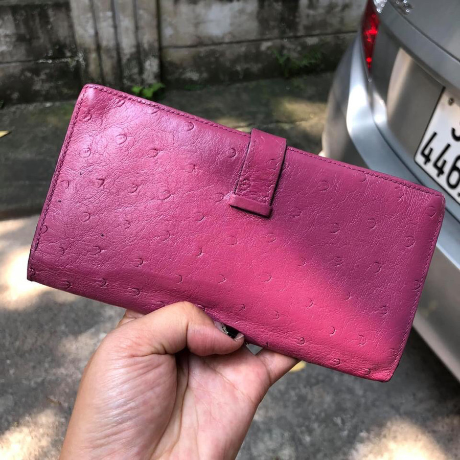 Hermes kelly wallet - pink os.trich leather: