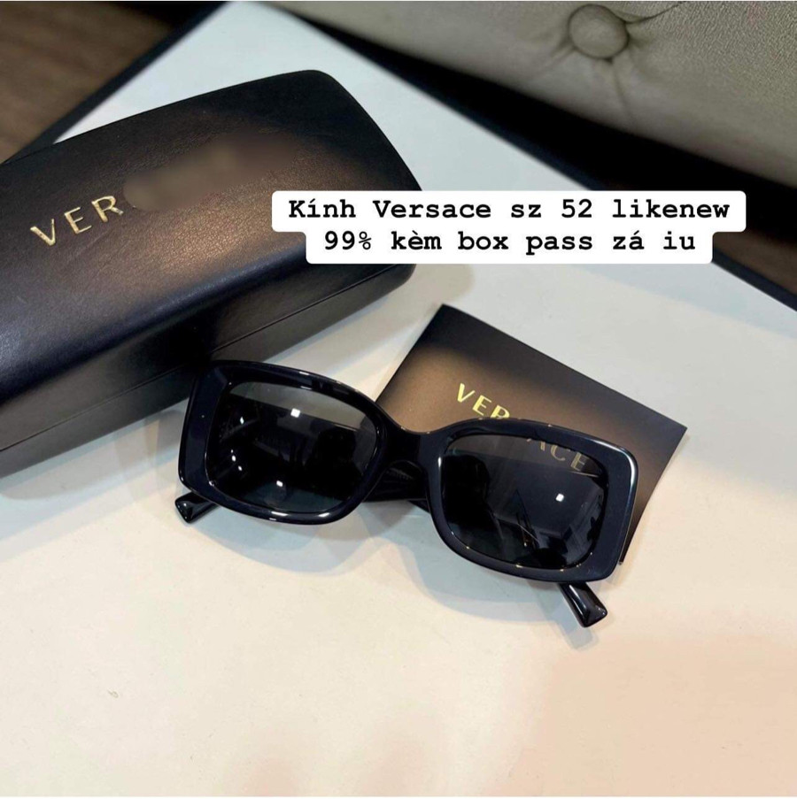 Kính versace đen gọng logo vàng sz 52 kèm box