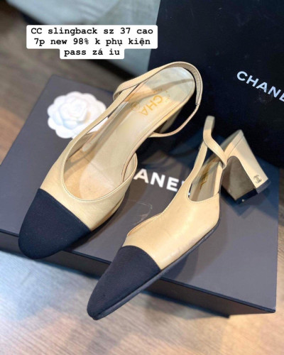 Giayd chanel slingback be đen sz 37 cao 7p