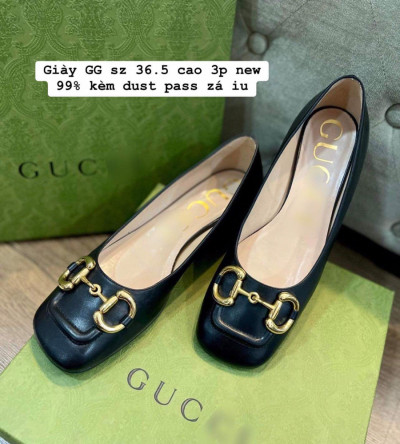 Giày gucci đen khoá vàng sz 36.5 cao 3p kèm dust