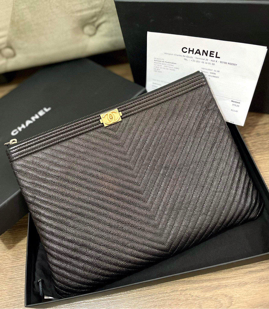 Clutch chanel đen canviar sz 27   code 25 fullbox bill card